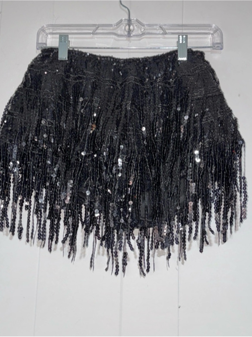 Black Sequin Fringe Mini Skirt